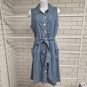 Maeve Anthropologie Denim Shirt Dress Button Front Belted Size 8